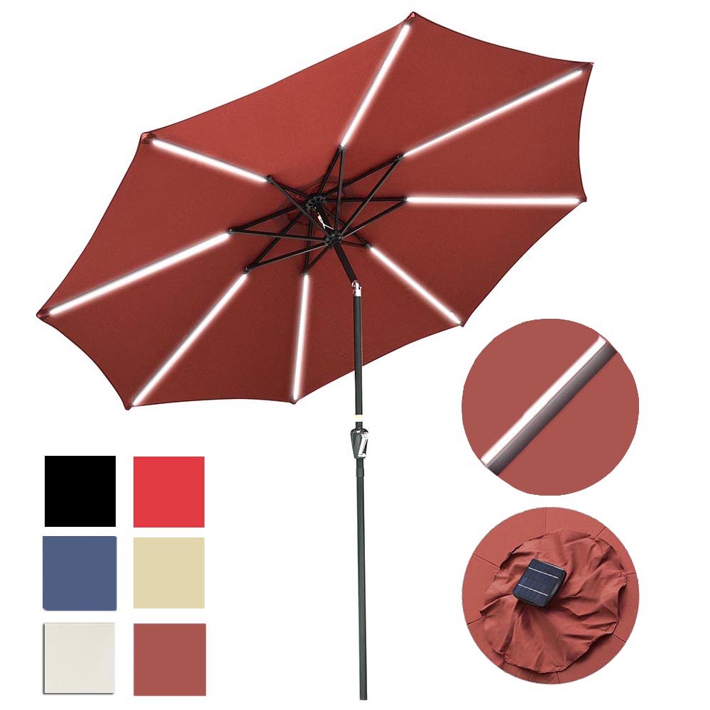 Solar Patio Umbrella with Light Tube Tilt Metal 10ft 8-Rib Solar Patio Umbrella with Light Tube Tilt Metal 10ft 8-Rib