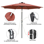 Solar Patio Umbrella with Light Tube Tilt Metal 10ft 8-Rib