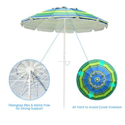 Beach Umbrella w/ Sand Anchor 7ft Tilt 12-Rib, Stripe