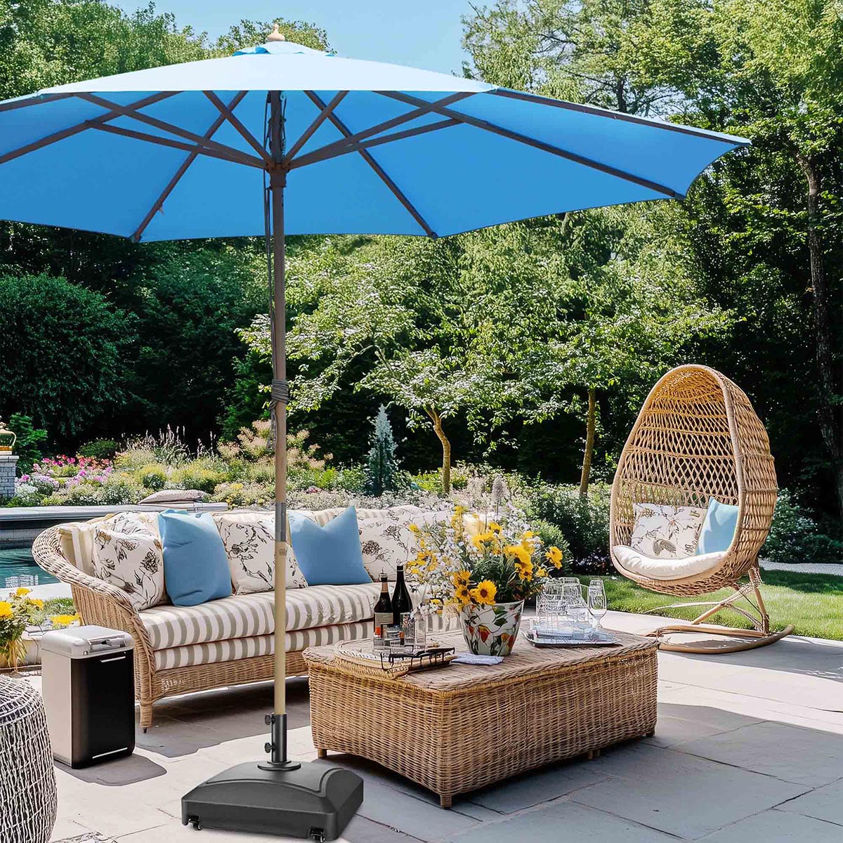 Patio Umbrella Wooden 13ft 8-Rib with Weighted Base Patio Umbrella Wooden 13ft 8-Rib with Weighted Base