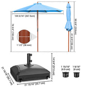 Patio Umbrella Wooden 9ft 8-Rib with Weighted Base