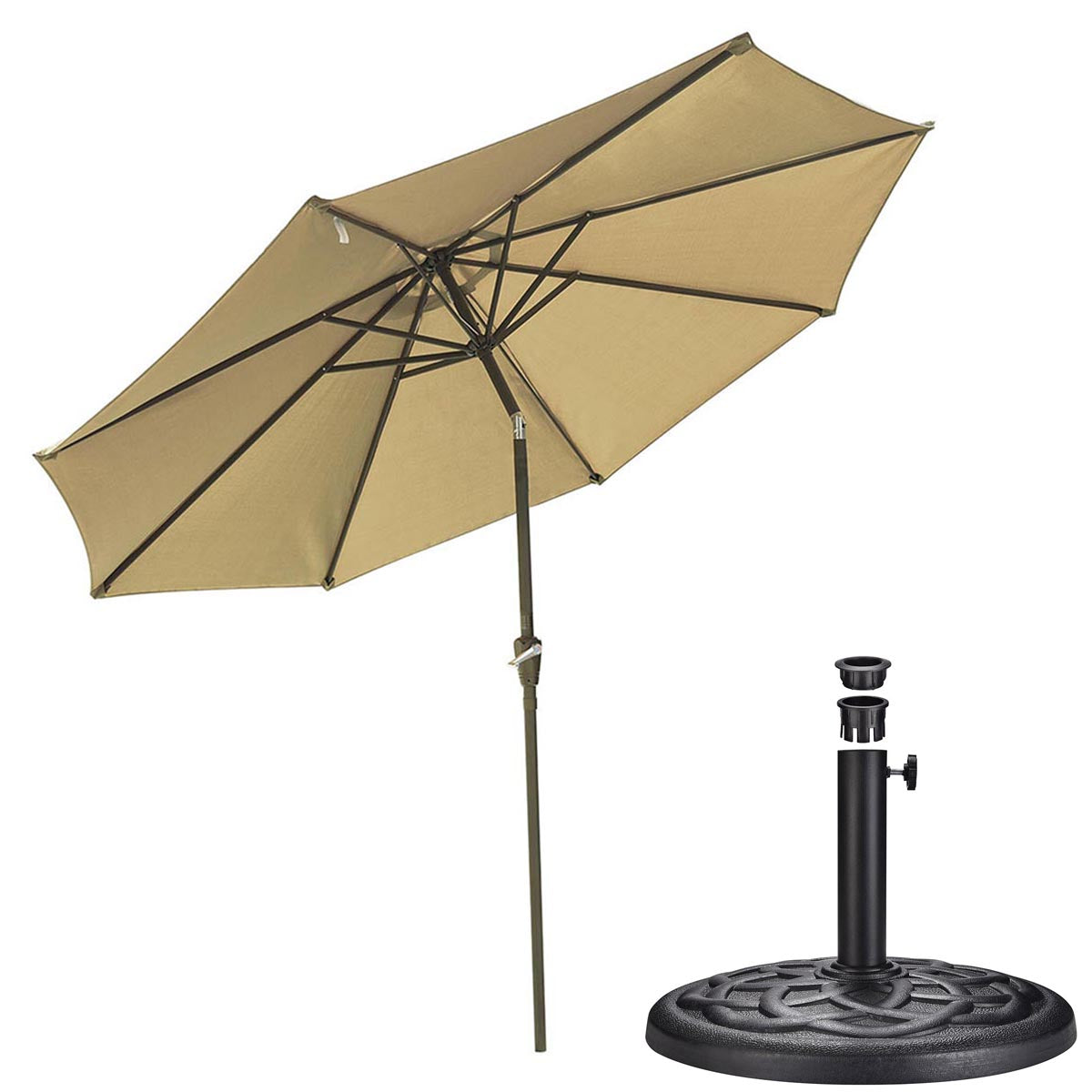 9 ft tiltable patio umbrella Patio Umbrella Tilt Metal 200 gsm Canopy 9ft 8-Rib