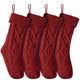 TheDisplayOutlet Knitted Christmas Stockings Set(4) Red Handmade Stockings 18in Image