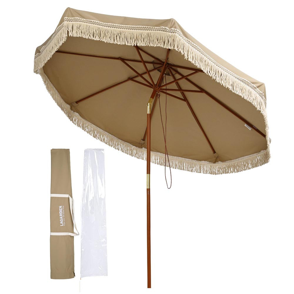 9 ft tilt patio umbrella Patio Umbrella Tilt Wooden 9ft 8-Rib 250gsm solution-dyed Canopy