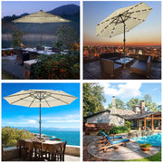 Solar Patio Umbrella w/ Light Bulbs Tilt 3-Tiered 9ft 8-Rib