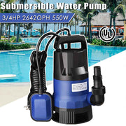 Submersible Dirty Water Pump w/ Float, 3/4HP 550W