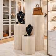 TheDisplayOutlet 3ct. White Paper Display Pedestals Grouped Plinths (16",24",32") Image