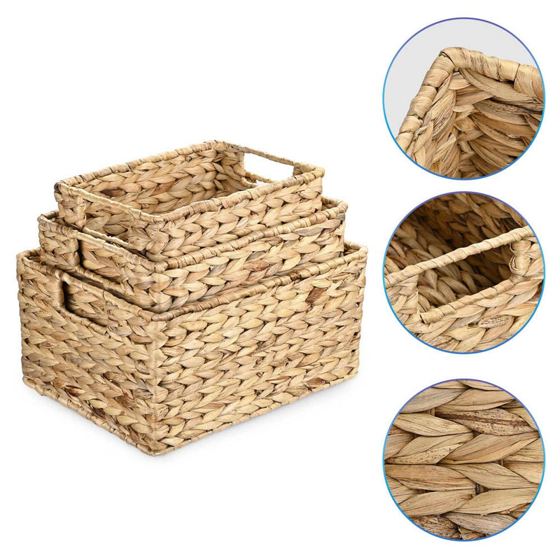 2 Pack Water Hyacinth Storage Baskets with Handles, Wicker Storage  Organizers for Shelves, Decorative Bathroom Organization (14.5 x 10.5 x 4  In)