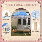 Patio Umbrella Wooden Tilt 6ft 8-Rib Palm Springs Blue Lagoon