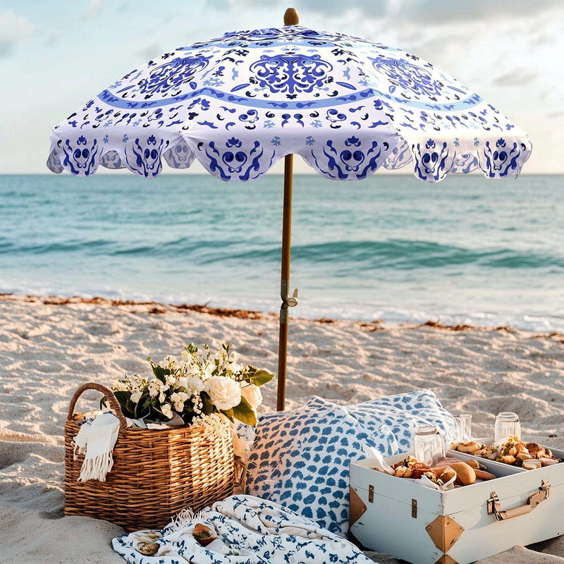 Patio Umbrella Tilt Wooden Beach Umbrella 6ft 8-Rib