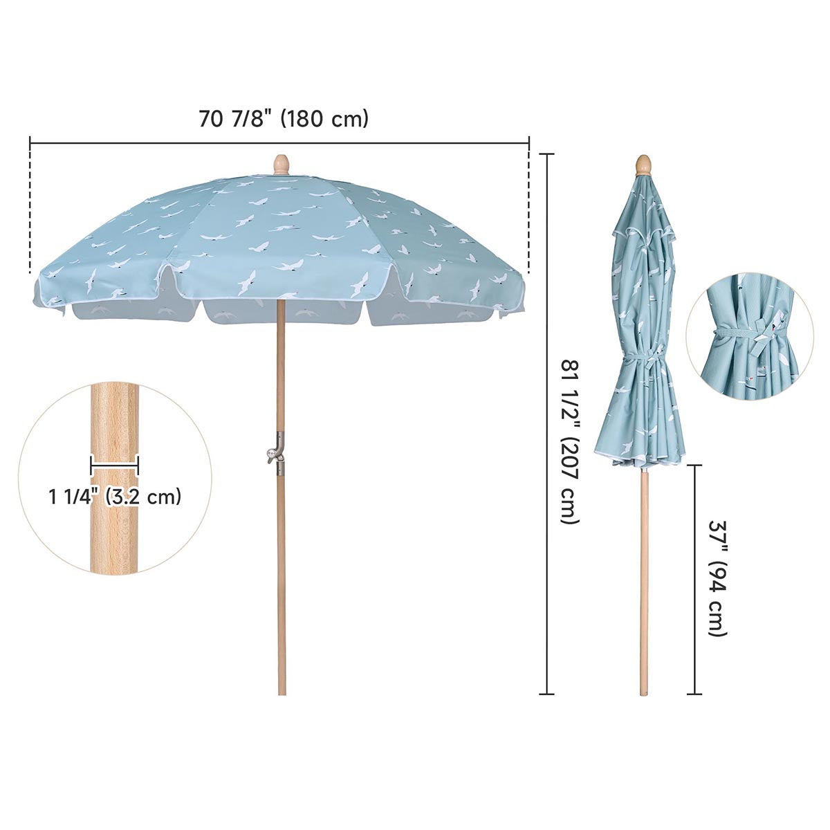 Patio Umbrella Tilt Wooden Beach Umbrella 6ft 8-Rib Patio Umbrella Tilt Wooden Beach Umbrella 6ft 8-Rib