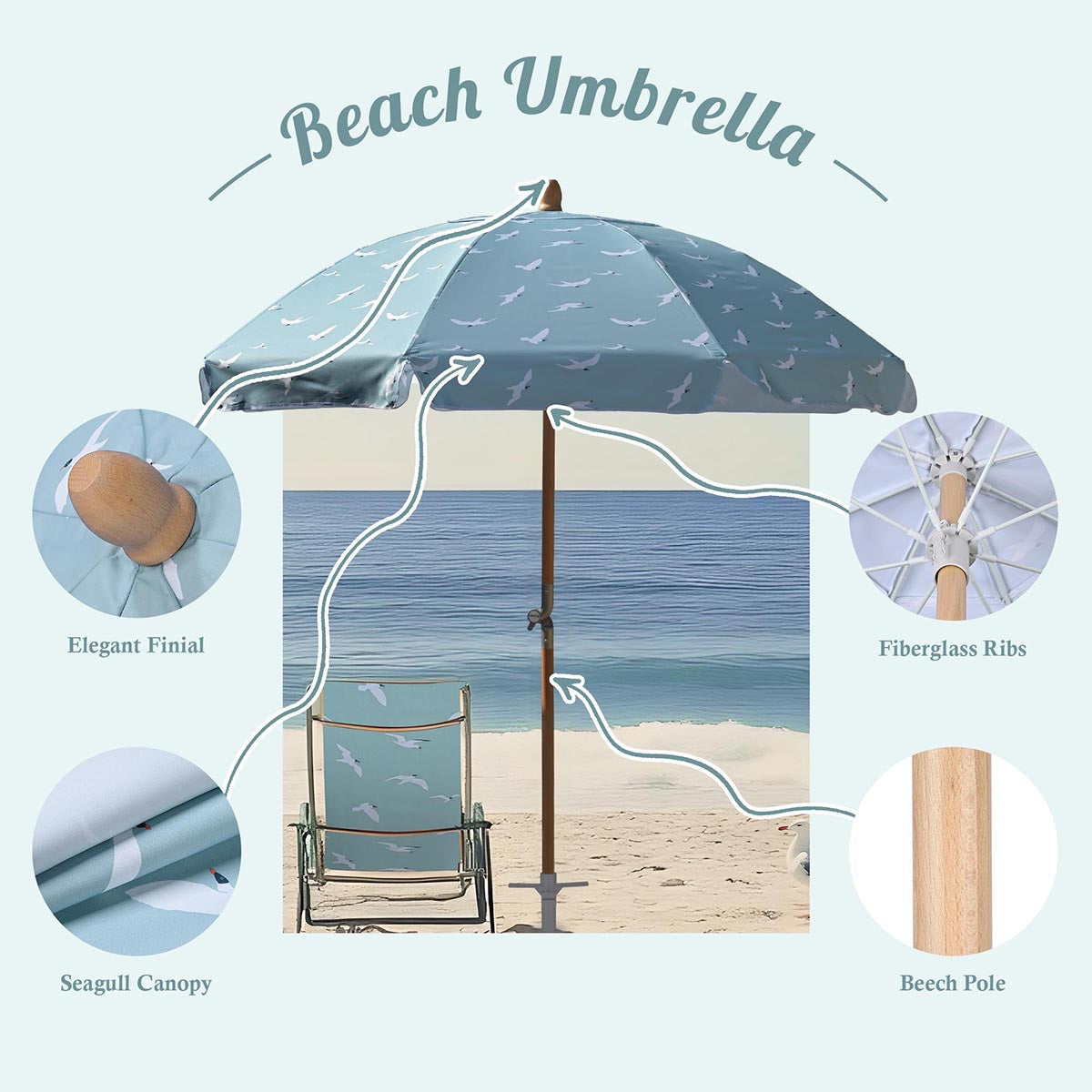 fiberglass pole patio umbrella Patio Umbrella Tilt Wooden Beach Umbrella 6ft 8-Rib