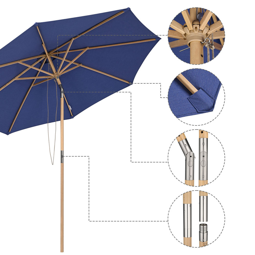 8 patio umbrella with wooden pole AMMSUN 8.5ft Tassel Macrame Fringe Wood Pulley Lift, Natural White inch or four Fiberbuilt Bridgewater Style Market Umbrella