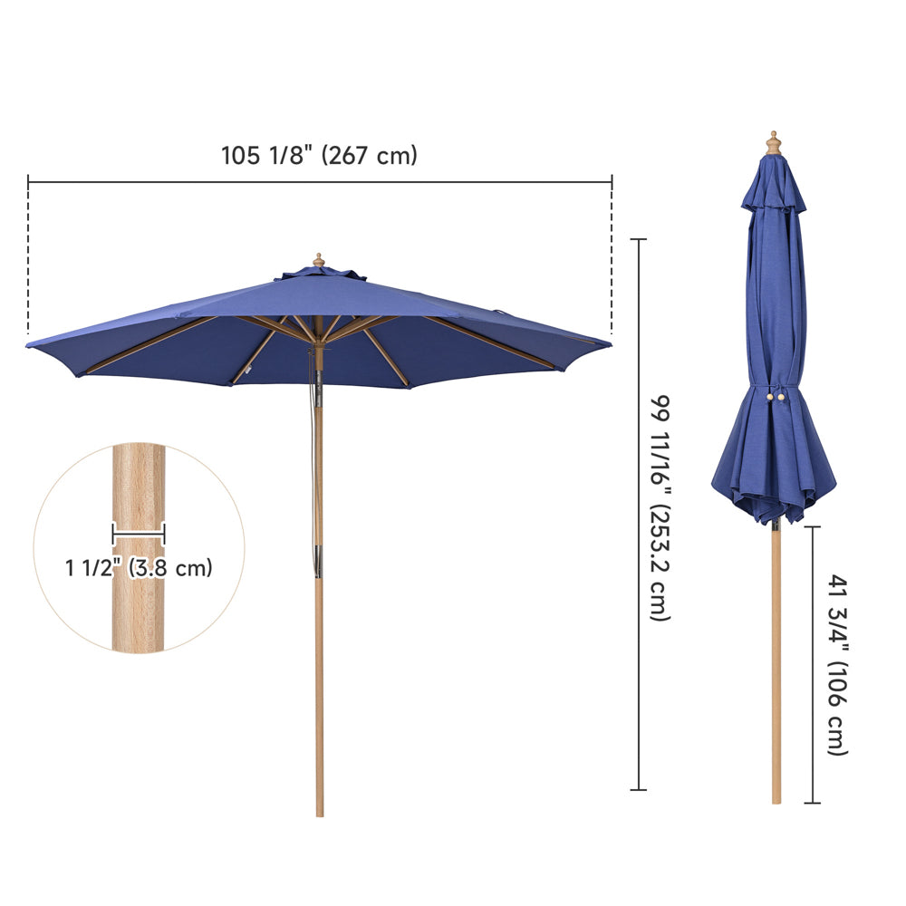 8 patio umbrella with wooden pole Patio Umbrella with Acrylic Fabric Tilt Wooden 9ft 8-Rib