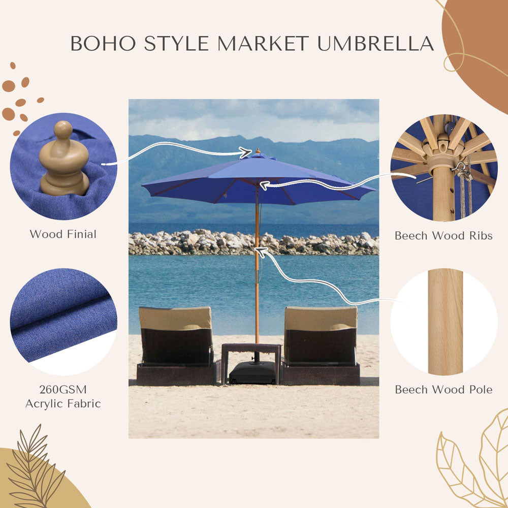 fabric patio umbrella Patio Umbrella with Acrylic Fabric Tilt Wooden 9ft 8-Rib
