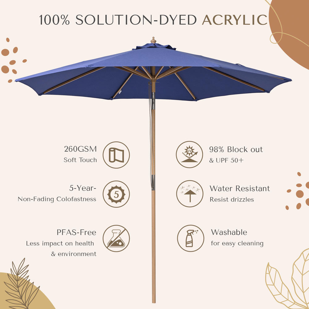 hiehgt adjustable patio umbrella Patio Umbrella with Acrylic Fabric Tilt Wooden 9ft 8-Rib