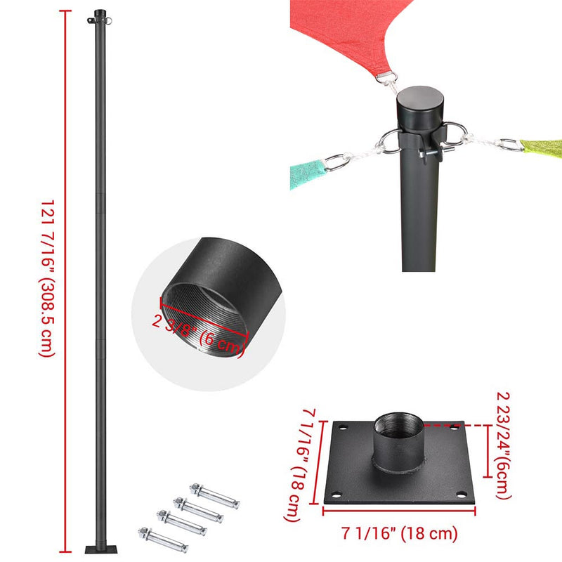 Poles for Shade Sails (Post, Base, Extension & D-Ring Clamp)