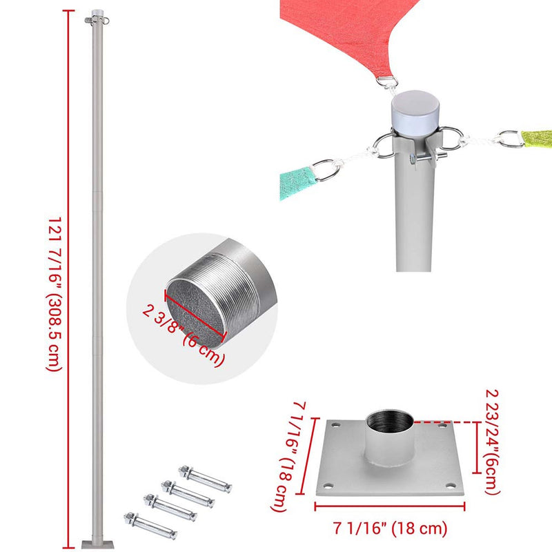 Poles for Shade Sails (Post, Base, Extension & D-Ring Clamp)
