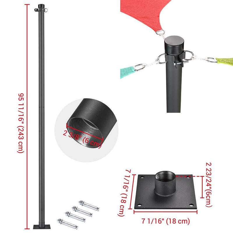 Poles for Shade Sails (Post, Base, Extension & D-Ring Clamp)