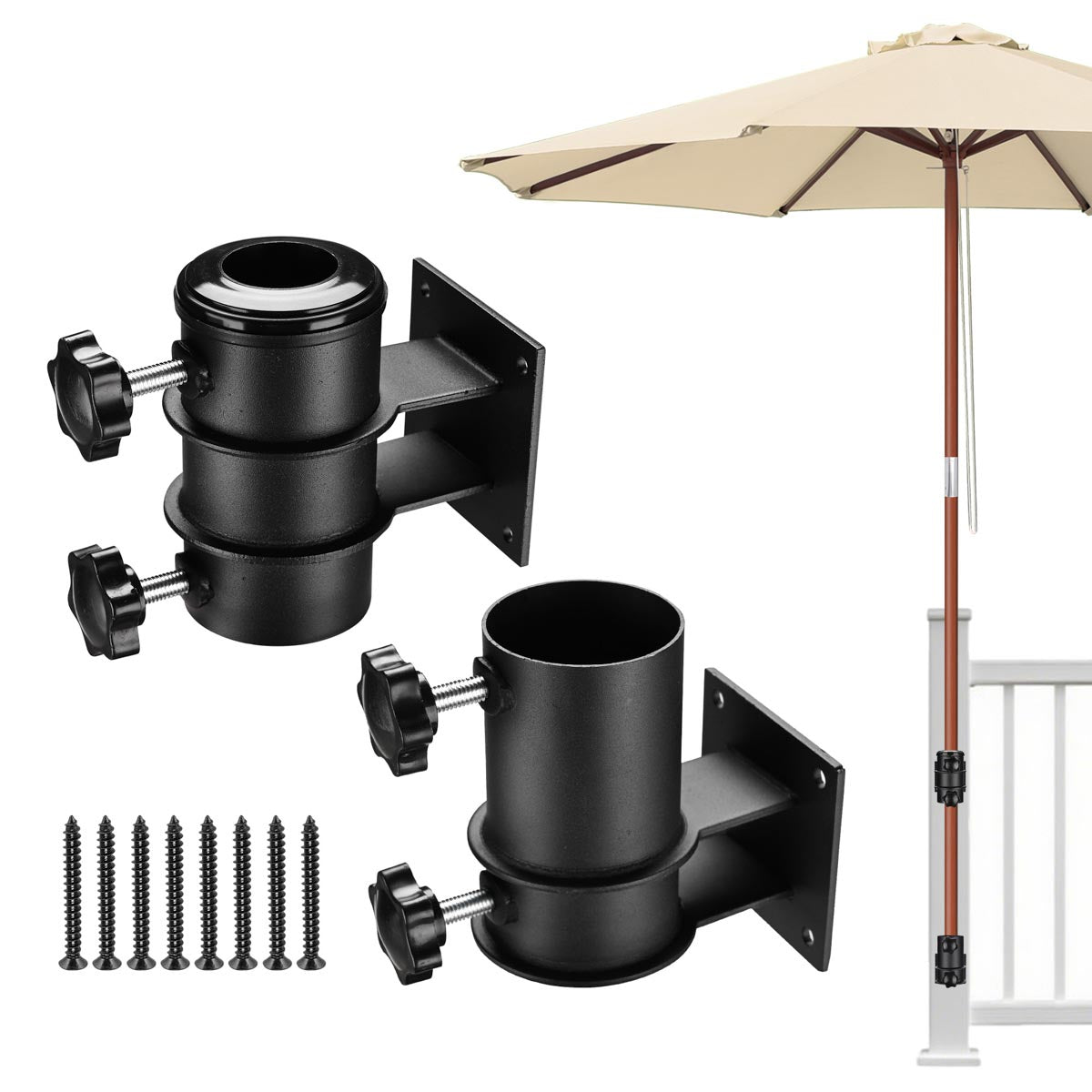 flat patio umbrella base Lifeswell Heavy Duty Deck Railing Holder, Umbrella Stand for 1-2 Inch Poles, Space-Saving Design, Secure & Sturdy Post Mount for Deck Railing, Balcony, Outdoor Courtyard, Fences term outdoor use Cantilever Umbrella Base Patio Umbrella