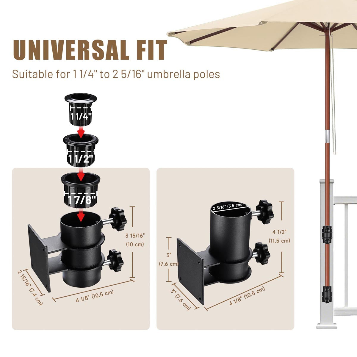 VANROUG Heavy Duty Patio Paraplu Houder, Patio Paraplu Stand Paraplu Klem Montagebeugel voor Deck Railing, Mount to Deck, Hekken, Balkon of Outdoor Binnenplaats etc (2 VANROUG Heavy Duty Patio Paraplu Houder, Patio Paraplu Stand Paraplu Klem Montagebeugel voor Deck Railing, Mount to Deck, Hekken, Balkon of Outdoor Binnenplaats etc (2
