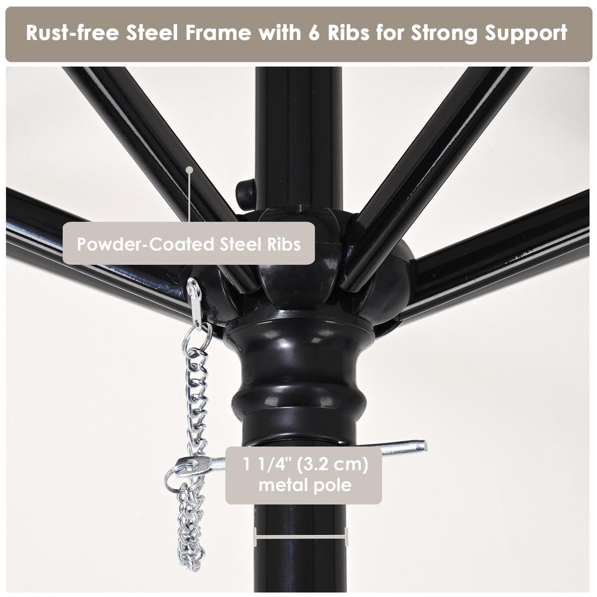 Patio Umbrella Tilt & Crank Lift Metal 7.5ft 6-Rib