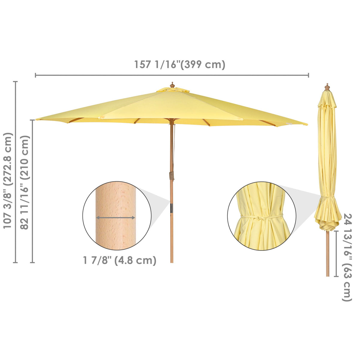 Patio Umbrella Wooden 13ft 8-Rib Patio Umbrella Wooden 13ft 8-Rib