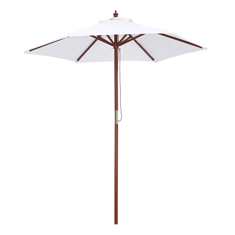 TheDisplayOutlet Commercial Wooden Market Umbrella 7ft 6-Rib for Bistro/Events, White Image
