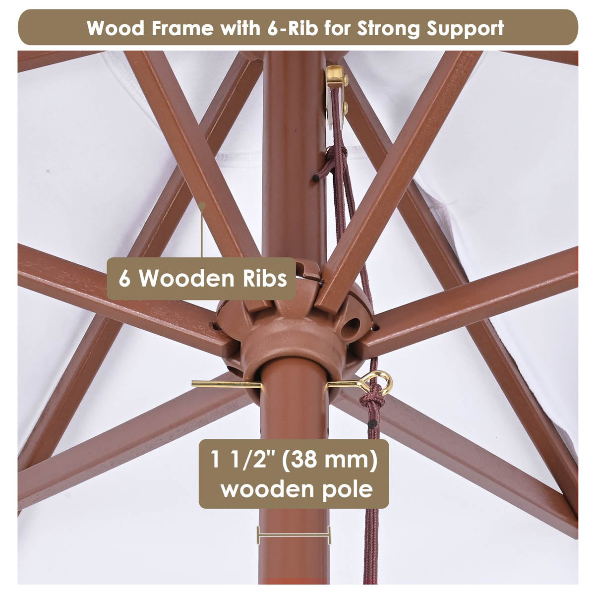 6' patio umbrella Commercial Wooden Market Umbrella 7ft 6-Rib for Bistro/Events