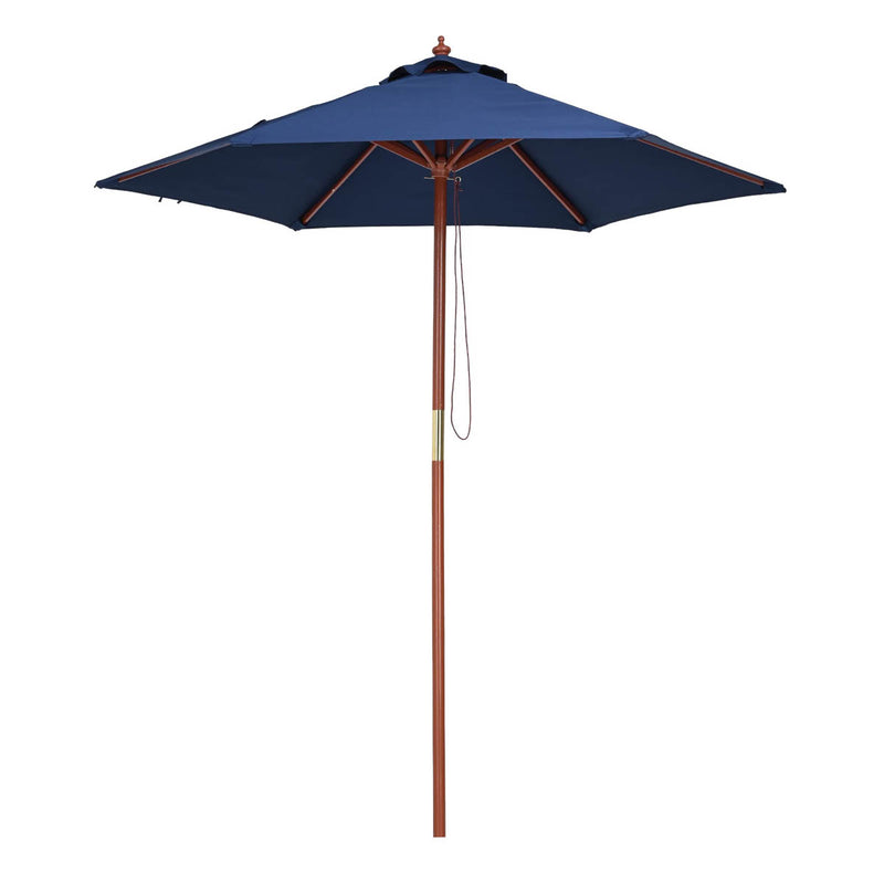 TheDisplayOutlet Commercial Wooden Market Umbrella 7ft 6-Rib for Bistro/Events, Navy Image