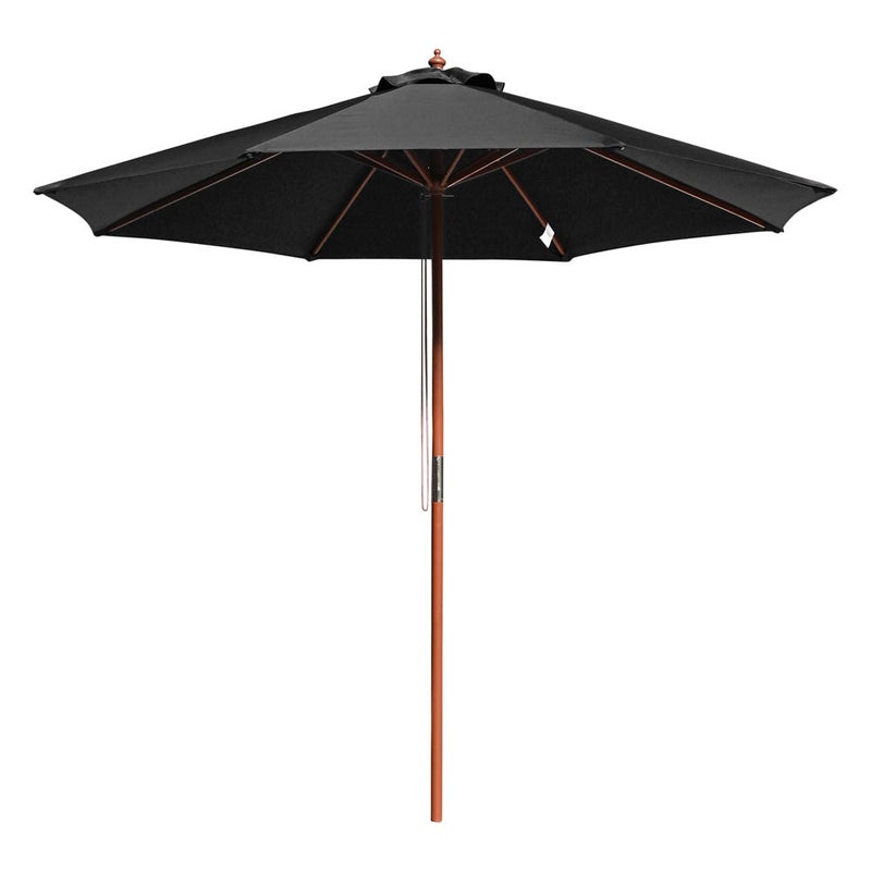 TheDisplayOutlet Patio Umbrella Wooden 9ft 8-Rib, Black Image