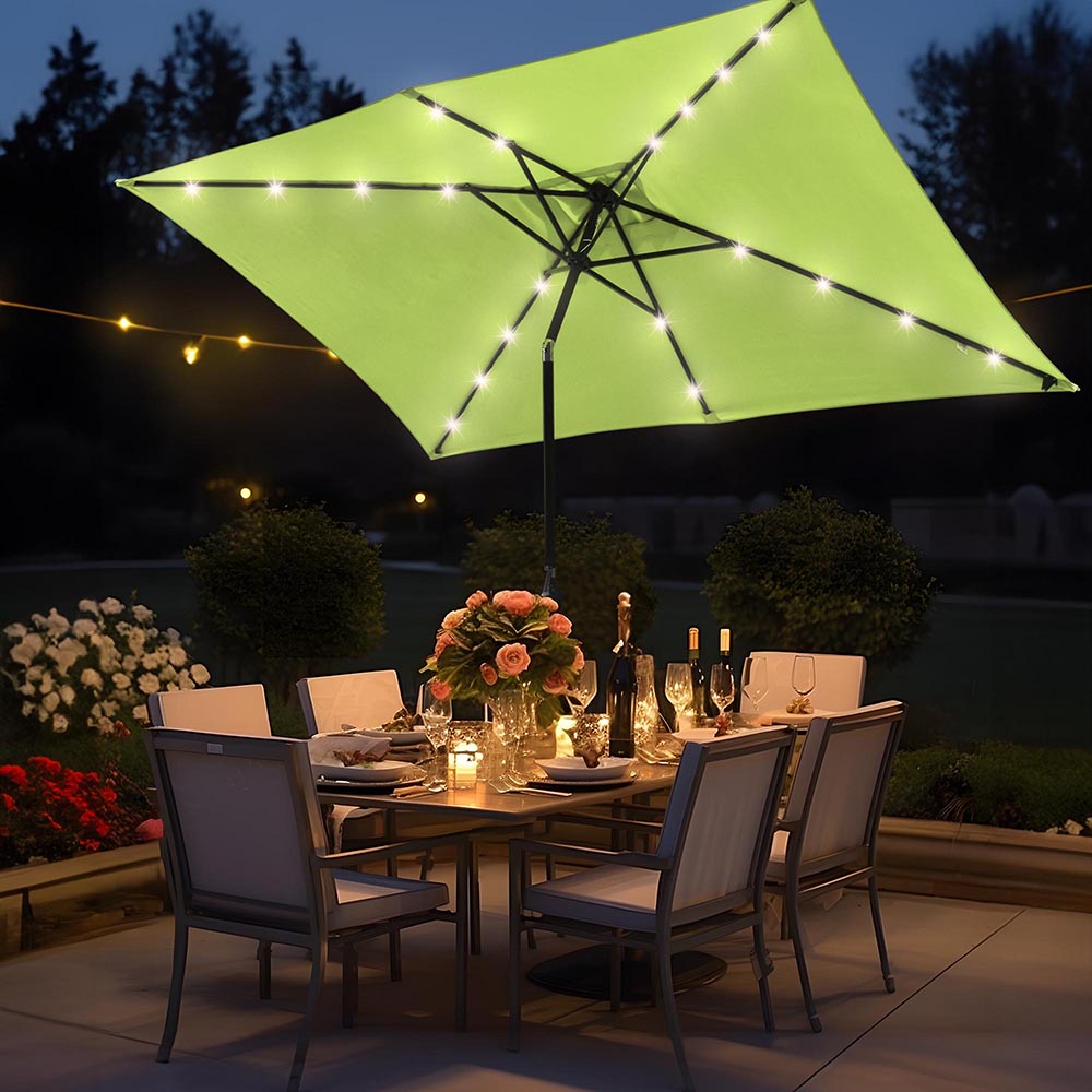 astella 10'x6' rectangle tilting patio umbrella Rectangular Solar Patio Umbrella Light Bulb Tilt 10x6.5ft 6-Rib