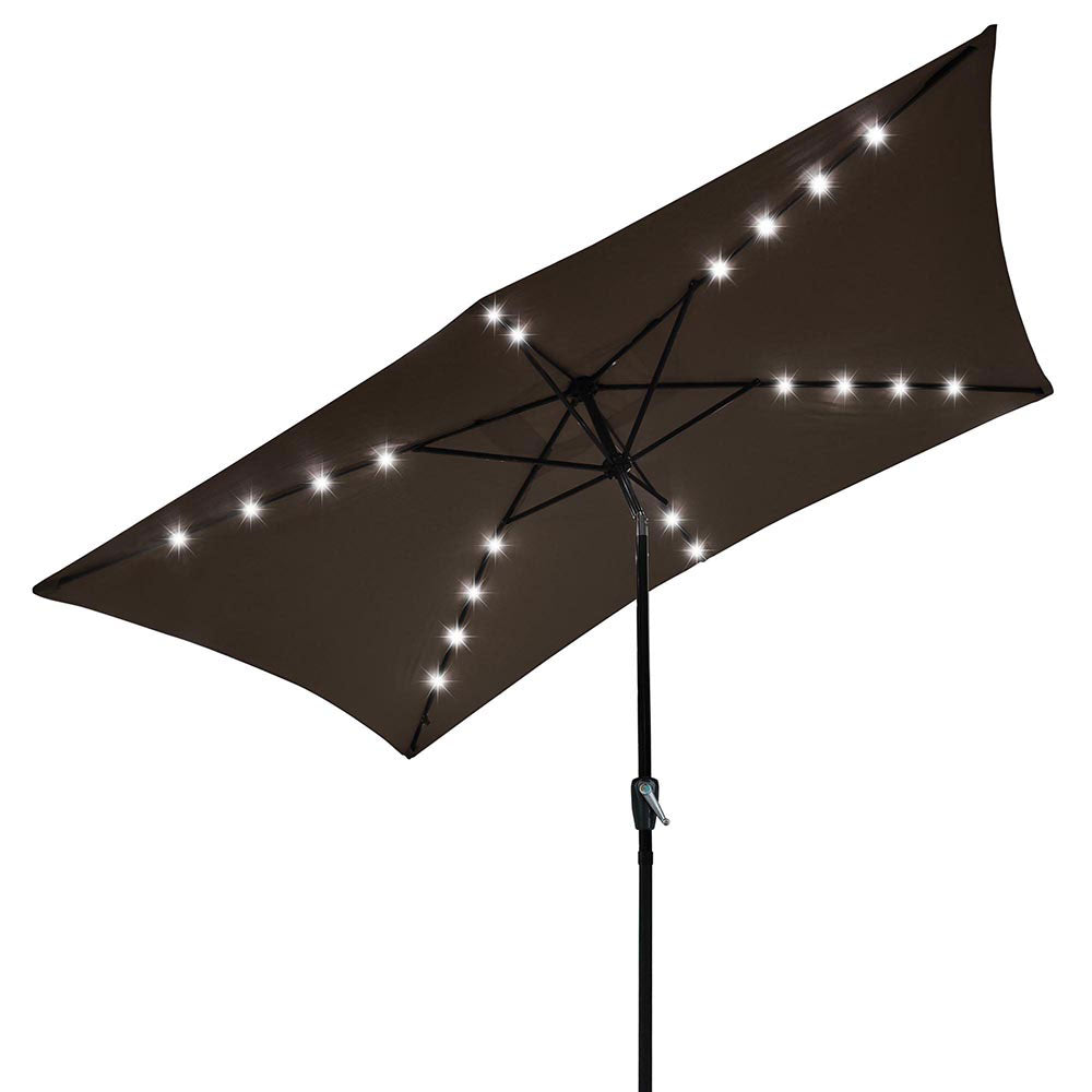 amazon lighted rectangular patio umbrella Rectangular Solar Patio Umbrella Light Bulb Tilt 10x6.5ft 6-Rib