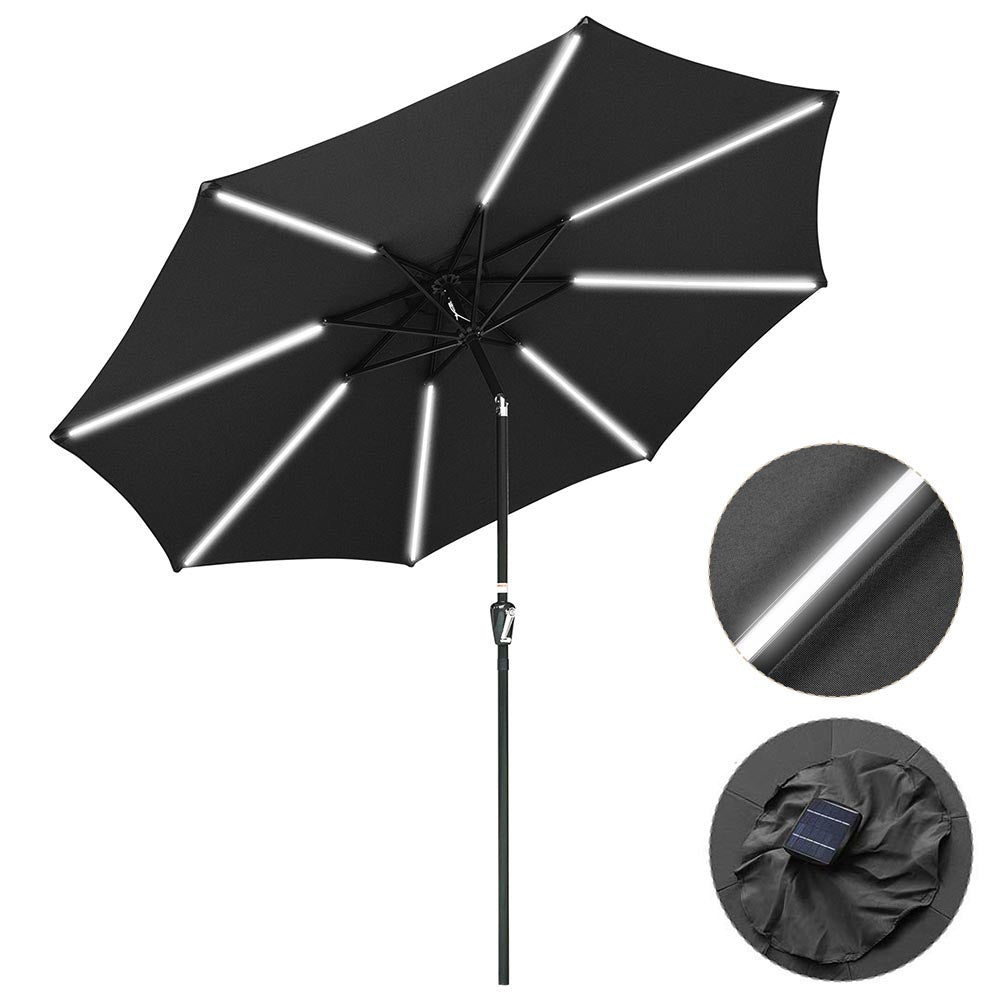 black vs light patio umbrella Solar Patio Umbrella with Light Tube Tilt Metal 10ft 8-Rib