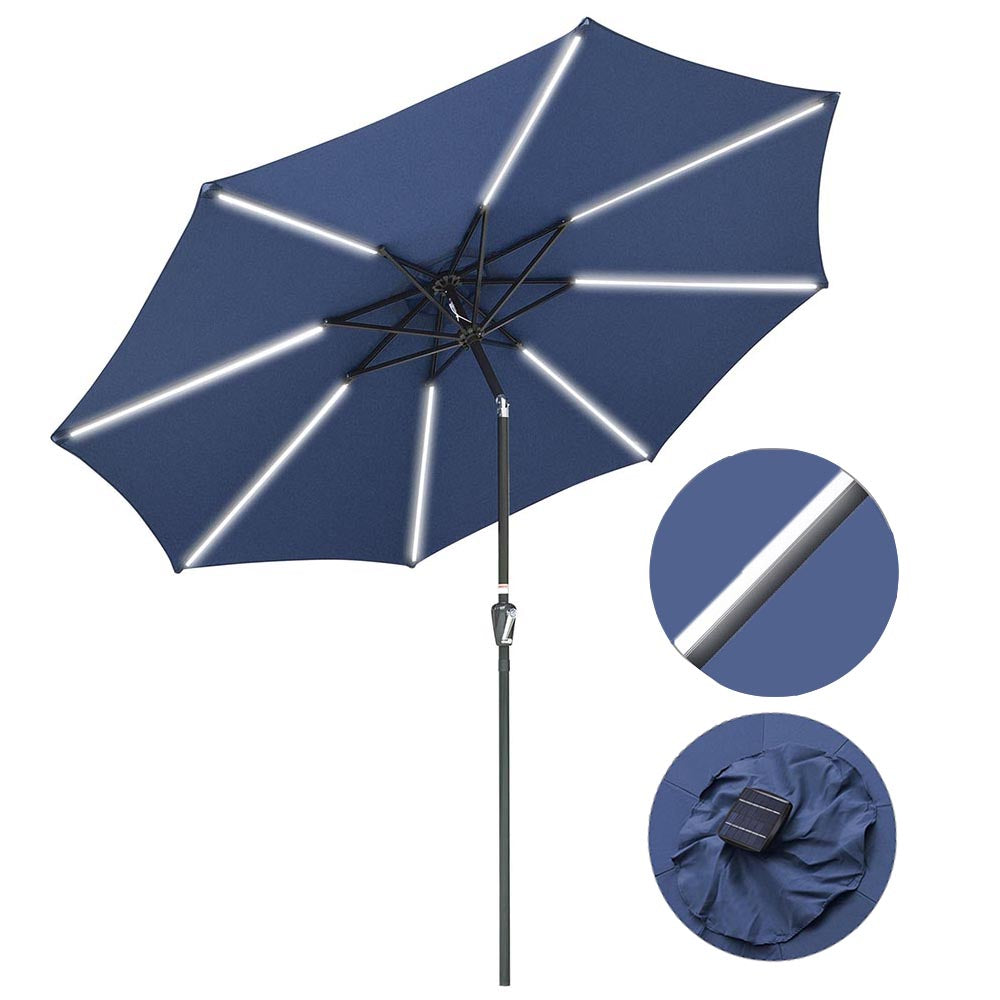 Solar Patio Umbrella with Light Tube Tilt Metal 10ft 8-Rib Solar Patio Umbrella with Light Tube Tilt Metal 10ft 8-Rib
