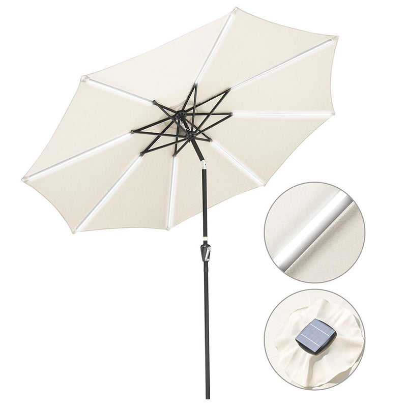 Solar Patio Umbrella with Light Tube Tilt Metal 10ft 8-Rib