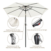 Solar Patio Umbrella with Light Tubes Tilt Metal 9ft 8-Rib