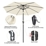 Solar Patio Umbrella with Light Tubes Tilt Metal 9ft 8-Rib