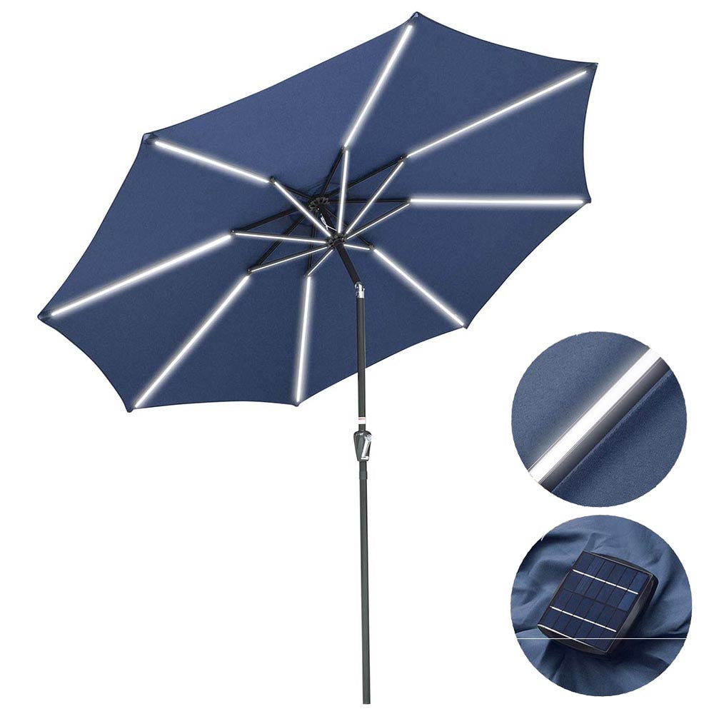 Solar Patio Umbrella with Light Tubes Tilt Metal 10ft 8-Rib Solar Patio Umbrella with Light Tubes Tilt Metal 10ft 8-Rib