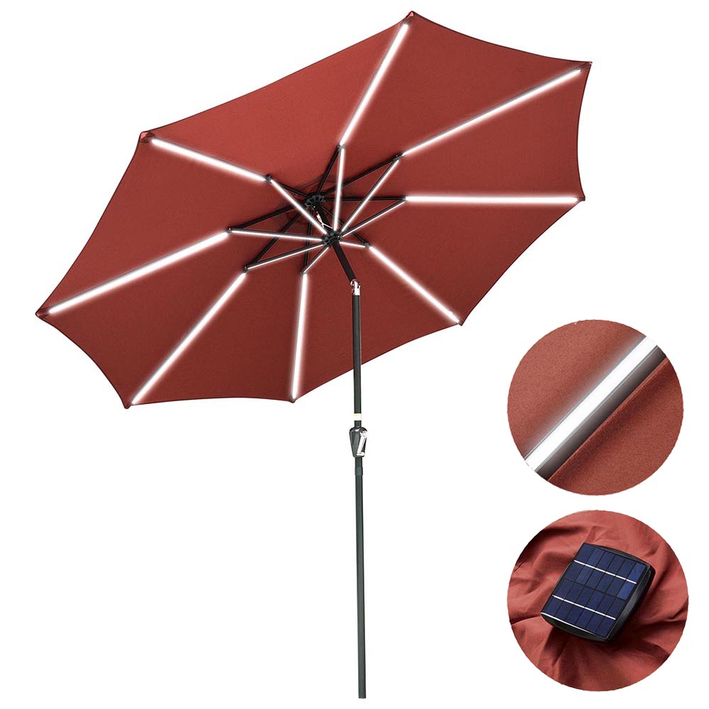Solar Patio Umbrella with Light Tubes Tilt Metal 10ft 8-Rib Solar Patio Umbrella with Light Tubes Tilt Metal 10ft 8-Rib