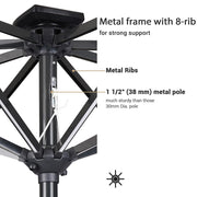 Solar Patio Umbrella with Light Tubes Tilt Metal 10ft 8-Rib