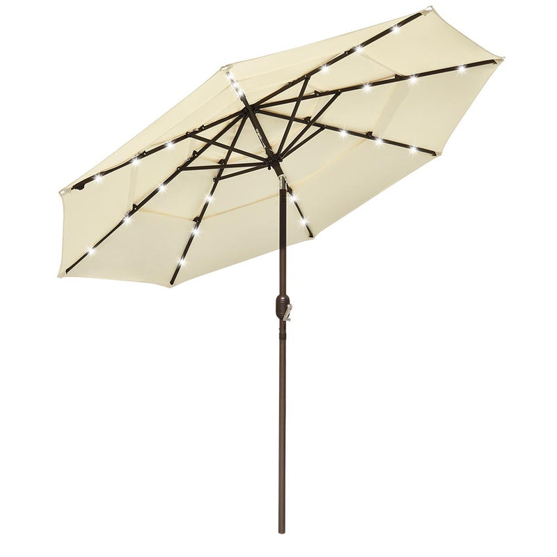 TheDisplayOutlet Solar Patio Umbrella w/ Light Bulbs Tilt 3-Tiered 9ft 8-Rib, Beige Image