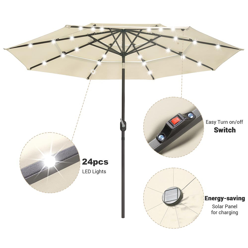 atleisure 9 solar patio umbrella with firefly led lights Solar Patio Umbrella w/ Light Bulbs Tilt 3-Tiered 9ft 8-Rib