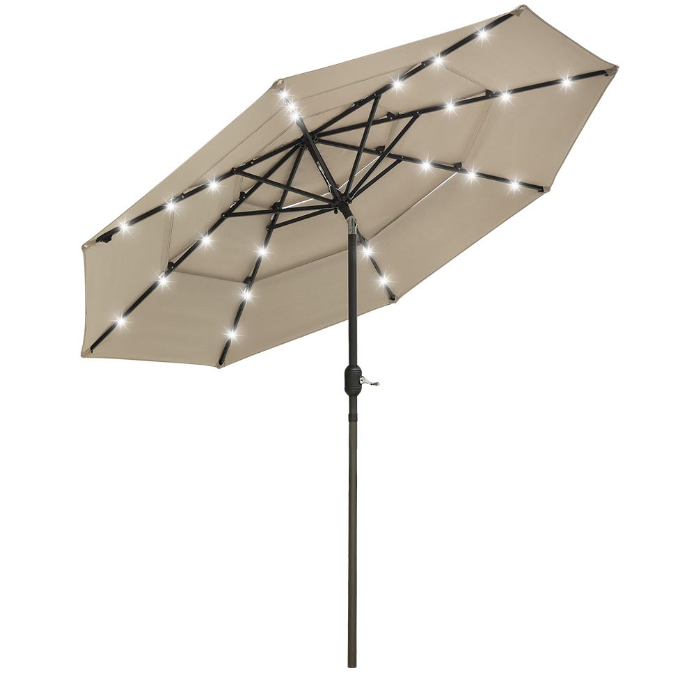 Solar Patio Umbrella w/ Light Bulbs Tilt 3-Tiered 9ft 8-Rib Solar Patio Umbrella w/ Light Bulbs Tilt 3-Tiered 9ft 8-Rib