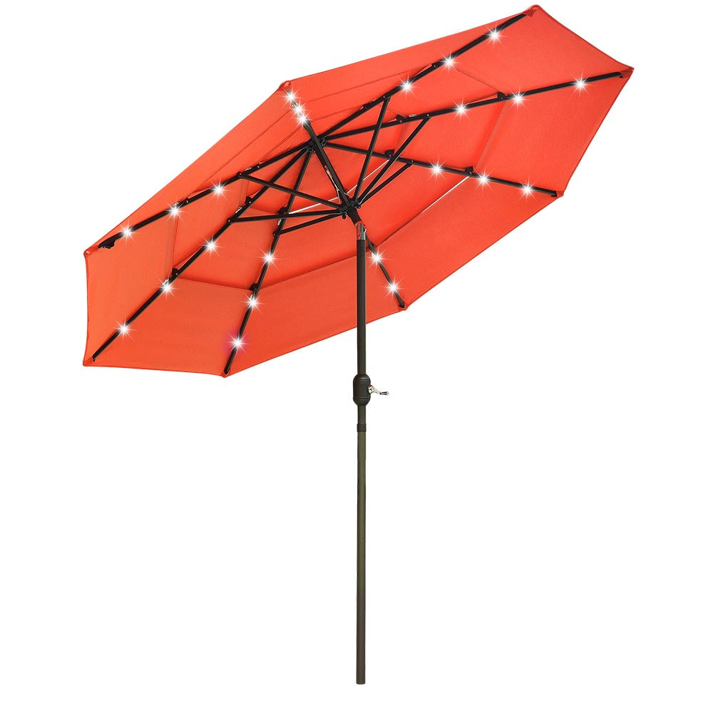 busch light patio umbrella Solar Patio Umbrella w/ Light Bulbs Tilt 3-Tiered 9ft 8-Rib