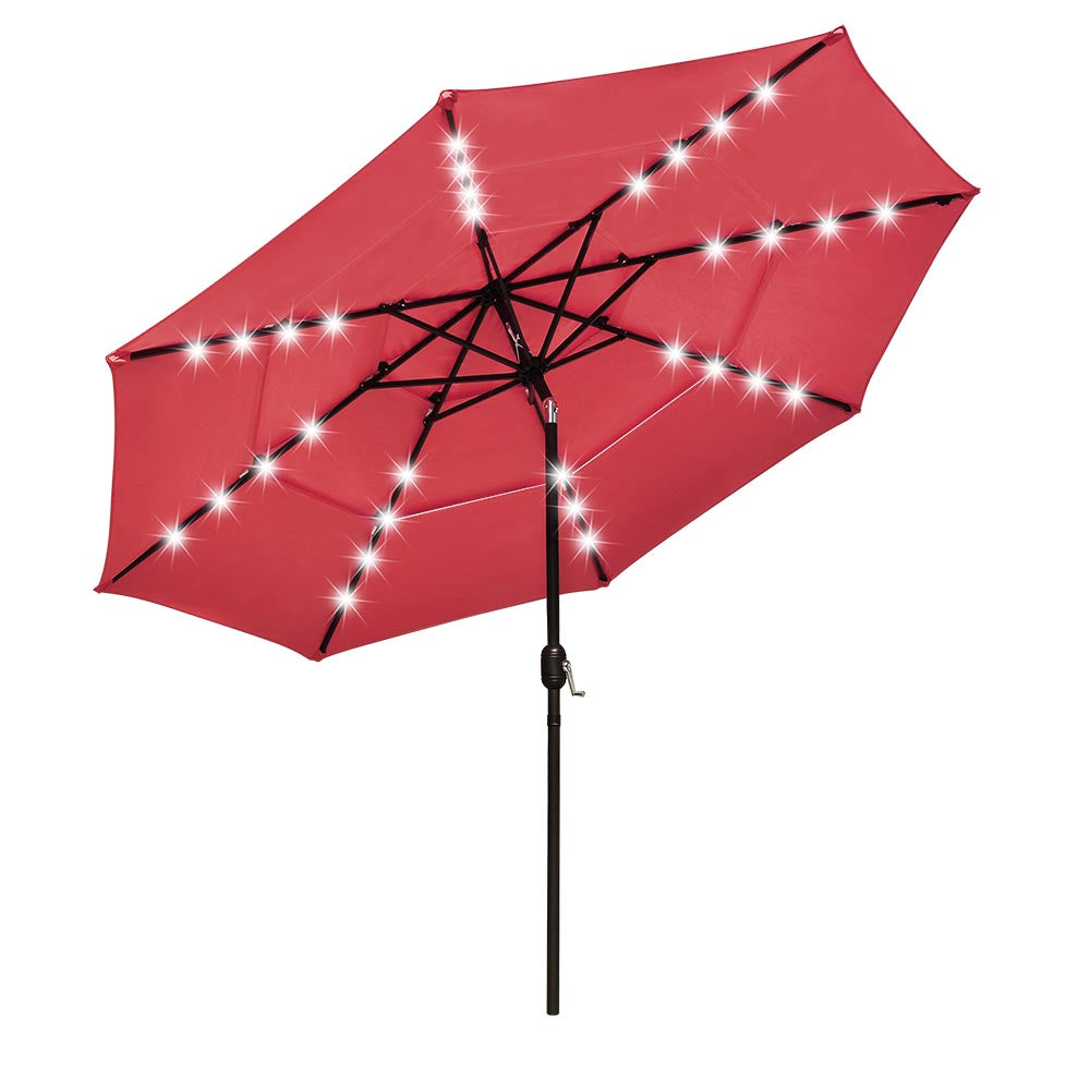 burnt orange patio umbrella with solar lights Solar Patio Umbrella w/ Light Bulbs Tilt 3-Tiered 10ft 8-Rib