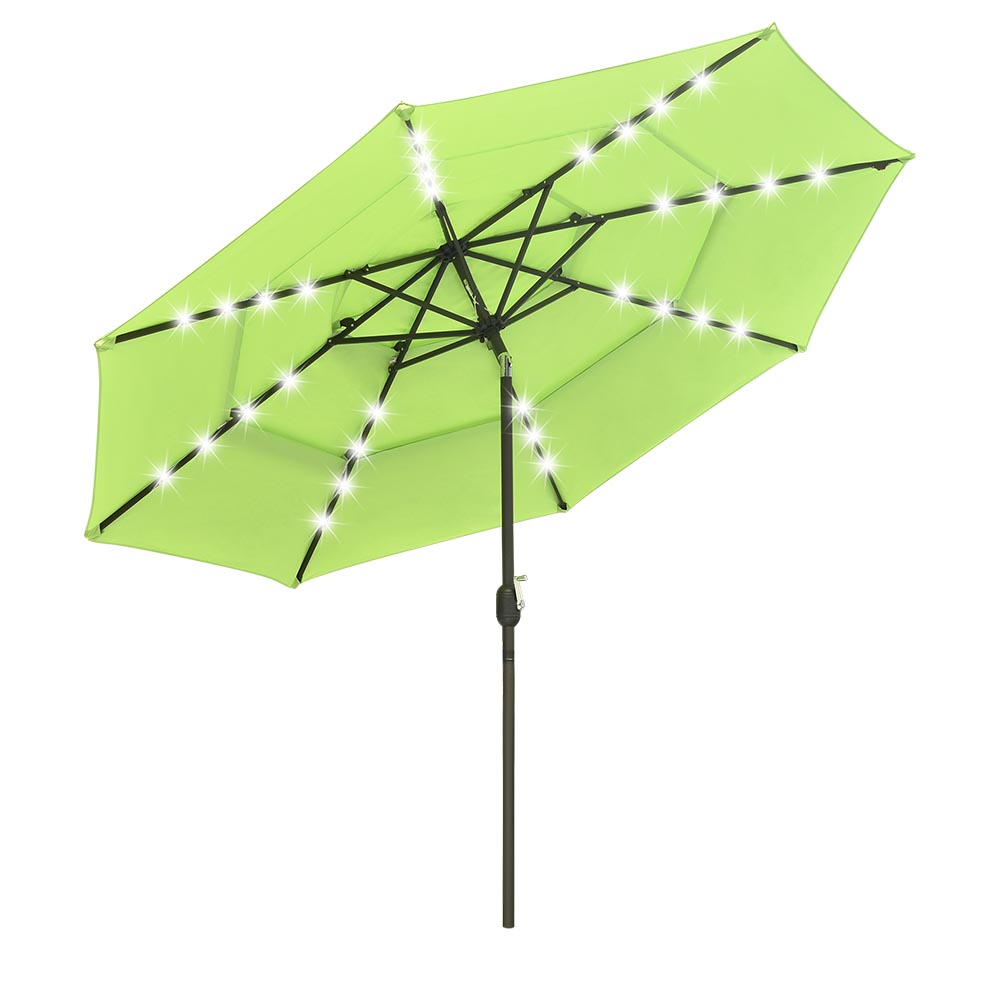 busch light patio umbrella Solar Patio Umbrella w/ Light Bulbs Tilt 3-Tiered 10ft 8-Rib