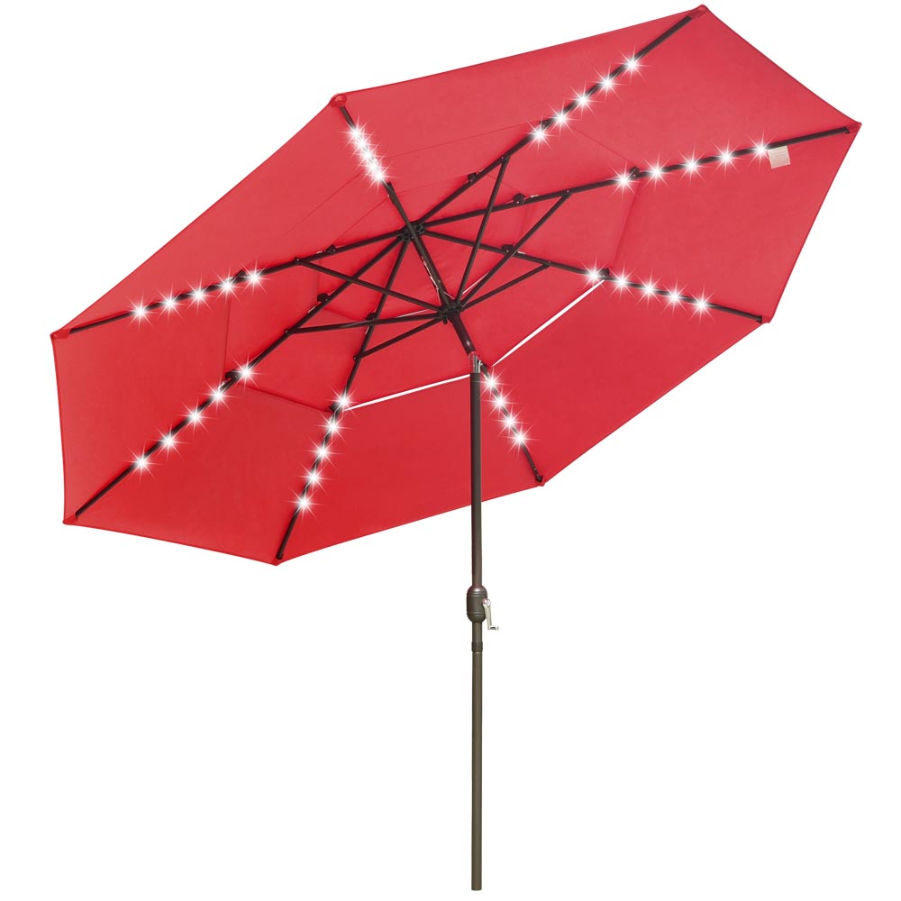 Solar Patio Umbrella w/ Light Bulbs Tilt 3-Tiered 11ft 8-Rib Solar Patio Umbrella w/ Light Bulbs Tilt 3-Tiered 11ft 8-Rib