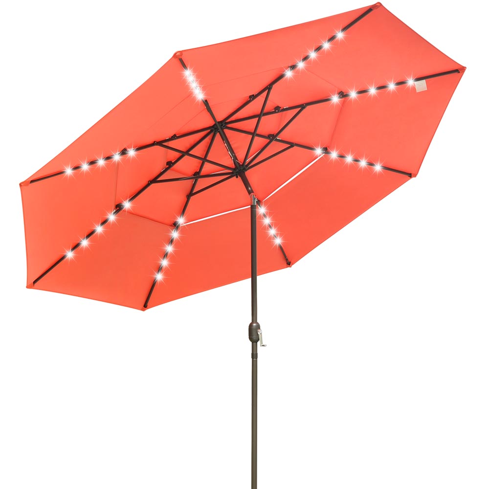 Solar Patio Umbrella w/ Light Bulbs Tilt 3-Tiered 11ft 8-Rib Solar Patio Umbrella w/ Light Bulbs Tilt 3-Tiered 11ft 8-Rib