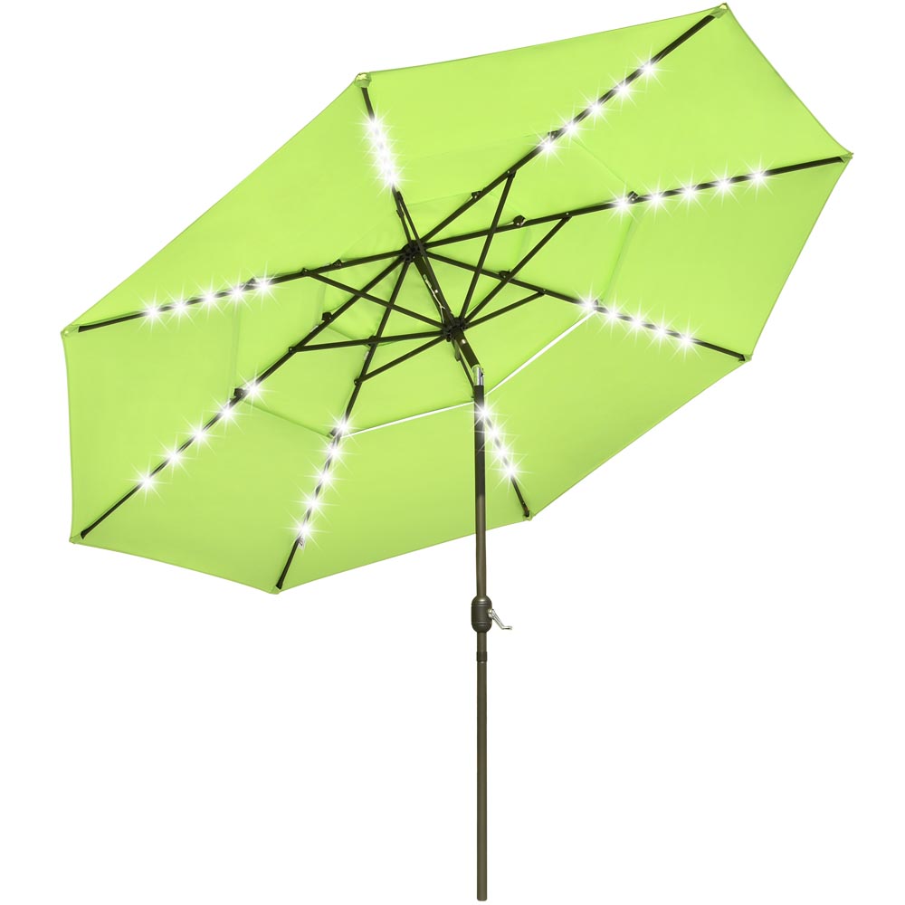 Solar Patio Umbrella w/ Light Bulbs Tilt 3-Tiered 11ft 8-Rib Solar Patio Umbrella w/ Light Bulbs Tilt 3-Tiered 11ft 8-Rib